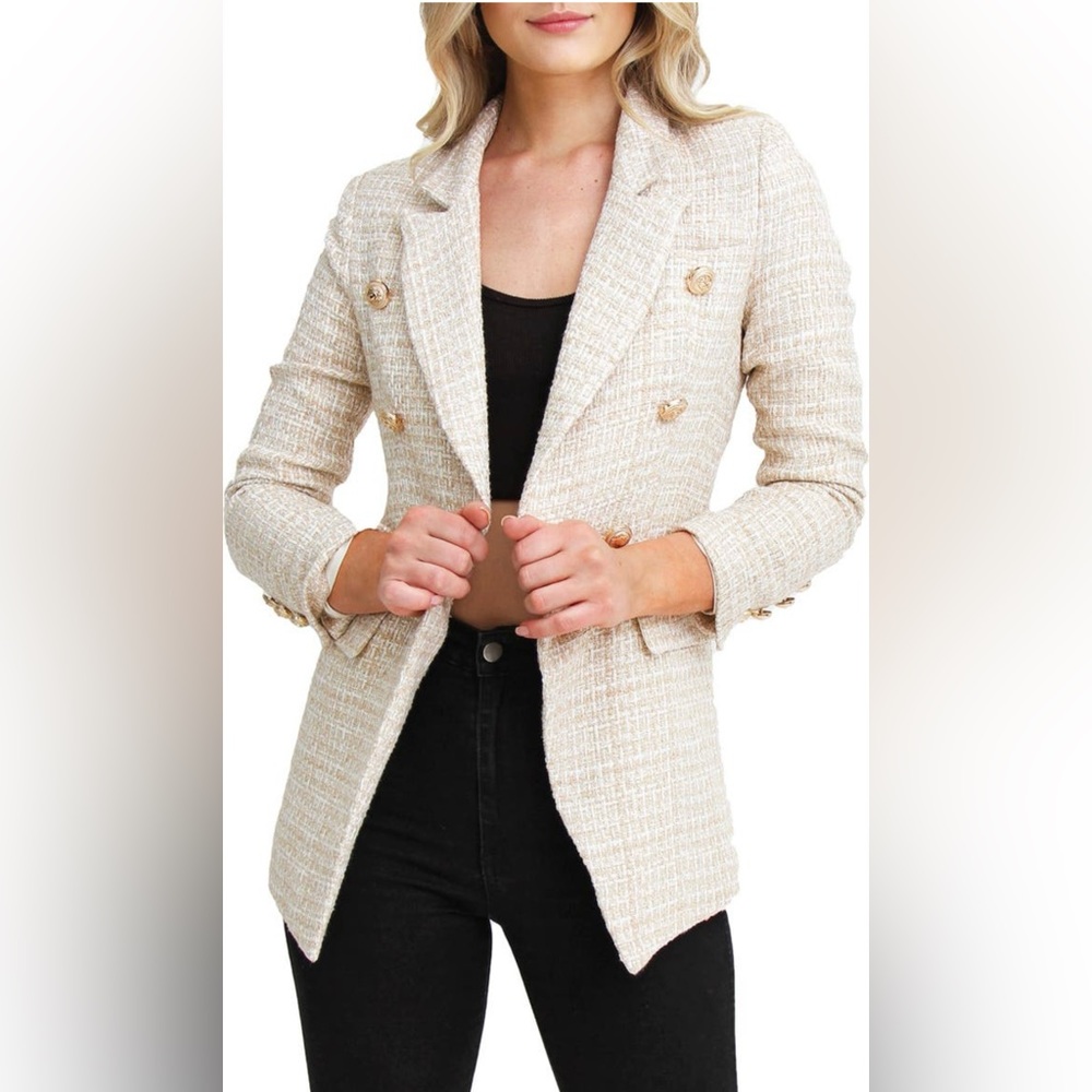 Belle and Bloom Princess Polly Tweed Blazer Color: Beige Size M NWT